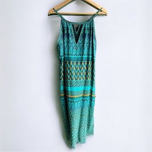 Prana Nari Ikat Green Laurel Halter Relaxed Fit Midi Dress Women’s Medium